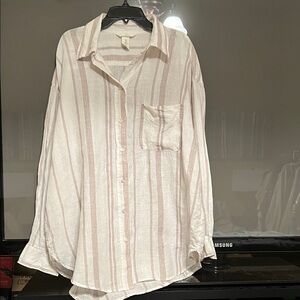 H&M Striped Oversized Linen Button Down Shirt